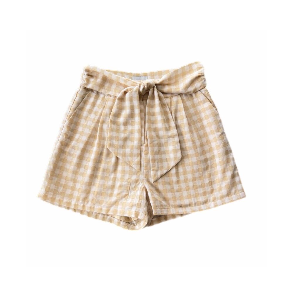 Frnch Paris Davina City Beige White Gingham Waist Tie High Rise Preppy Shorts